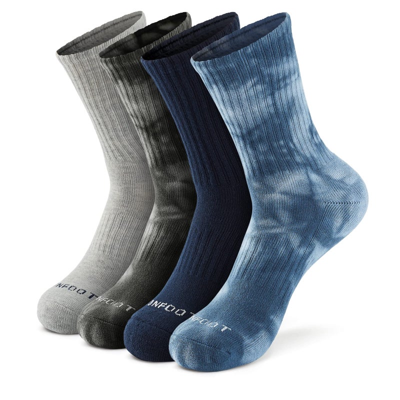 MONFOOT Men's/Women's 4 Pairs Athletic Cushion Crew Socks  Tie Dye Multiblue Small Multipack - Image 1